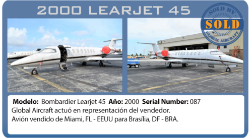 Jet 2000 Bombardier Learjet 45 vendido pela Global Aircraft 
