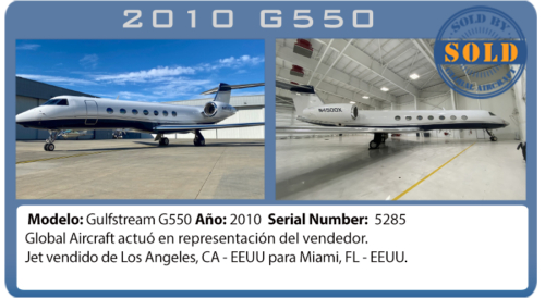 Jet Gulfstream G550 vendido pela Global Aircraft 