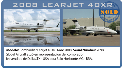 Jet 2008 Bombardier Learjet 40XR vendido pela Global Aircraft 