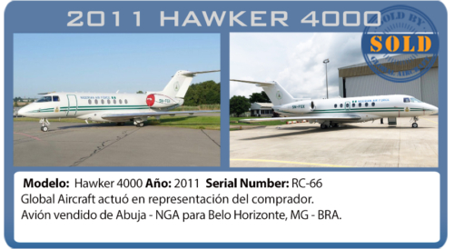 Jet Ejecutivo 2011 Hawker 4000 vendido por global aircraft