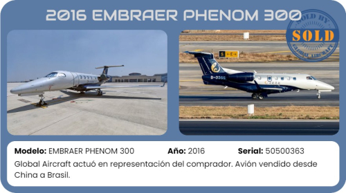 Avión 2016 EMBRAER PHENOM 300 vendido por Global Aircraft.