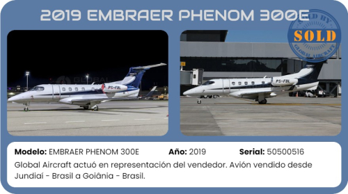 Avión 2019 EMBRAER PHENOM 300E vendido por Global Aircraft.