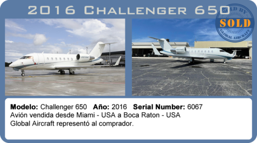 Avión 2016 Bombardier Challenger 650 vendido por Global Aircraft.